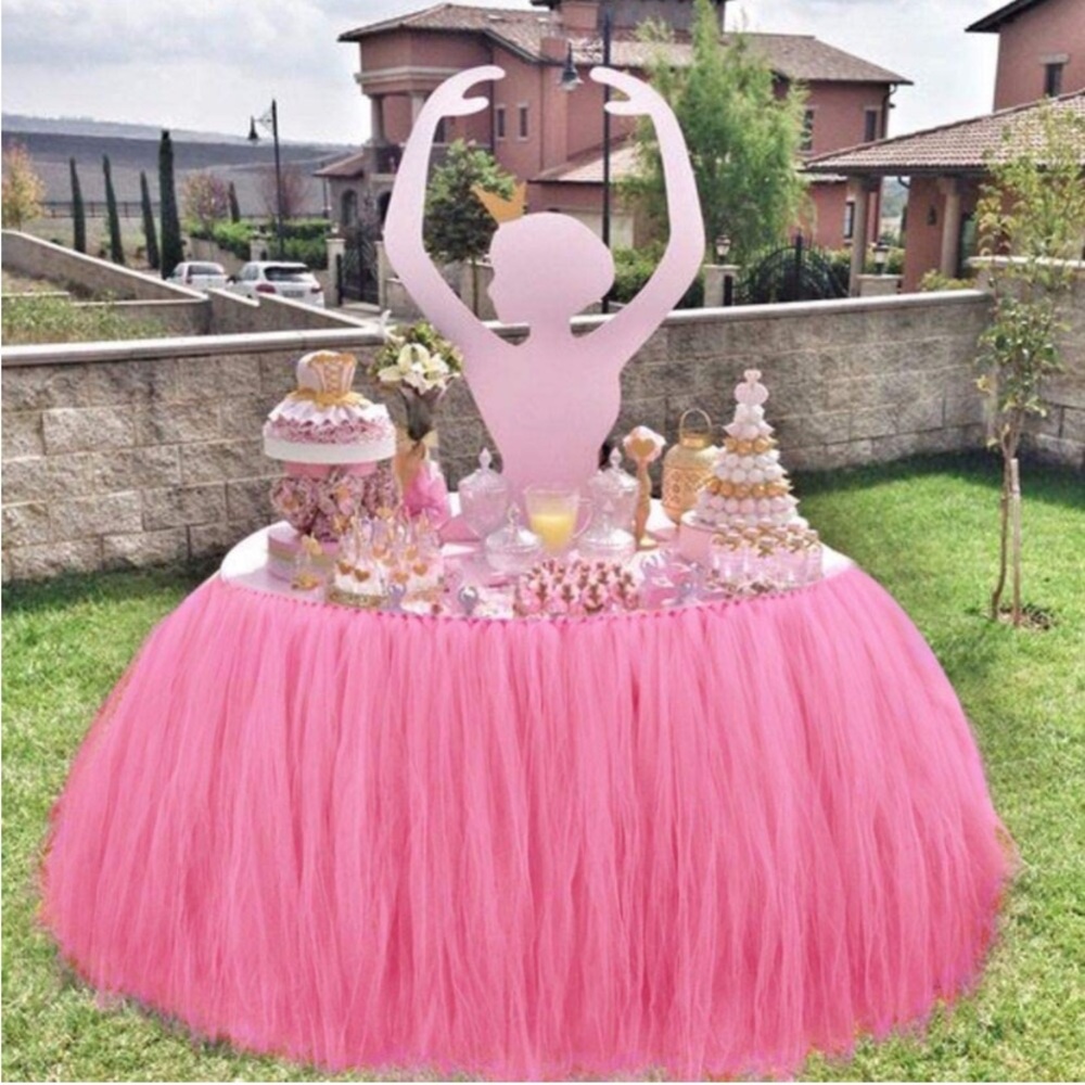 Pink tutu table skirt fluffy lace
